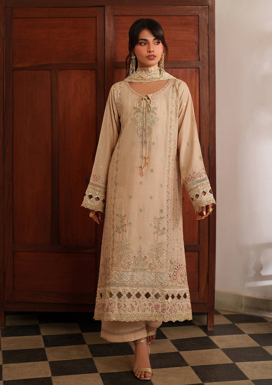 Ladies Embroidered Cream Lawn Suit Online in UK USA Canada