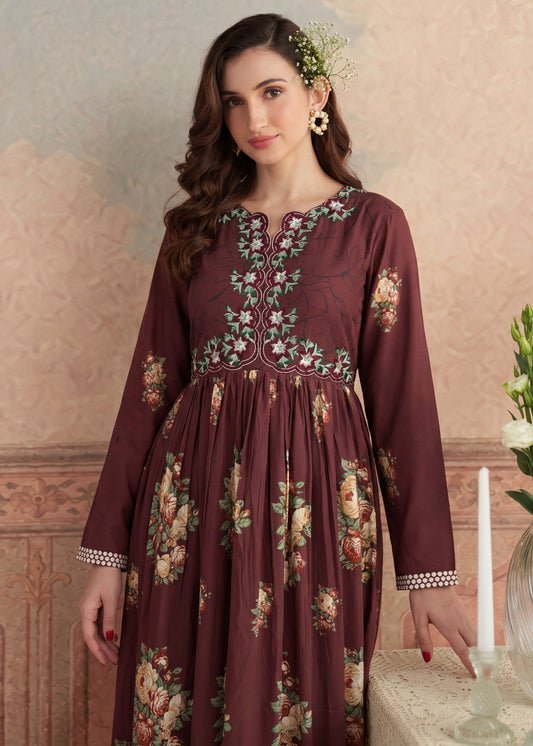Ladies Embroidered Dark Brown Anarkali Salwar Kameez Online in UK USA Canada