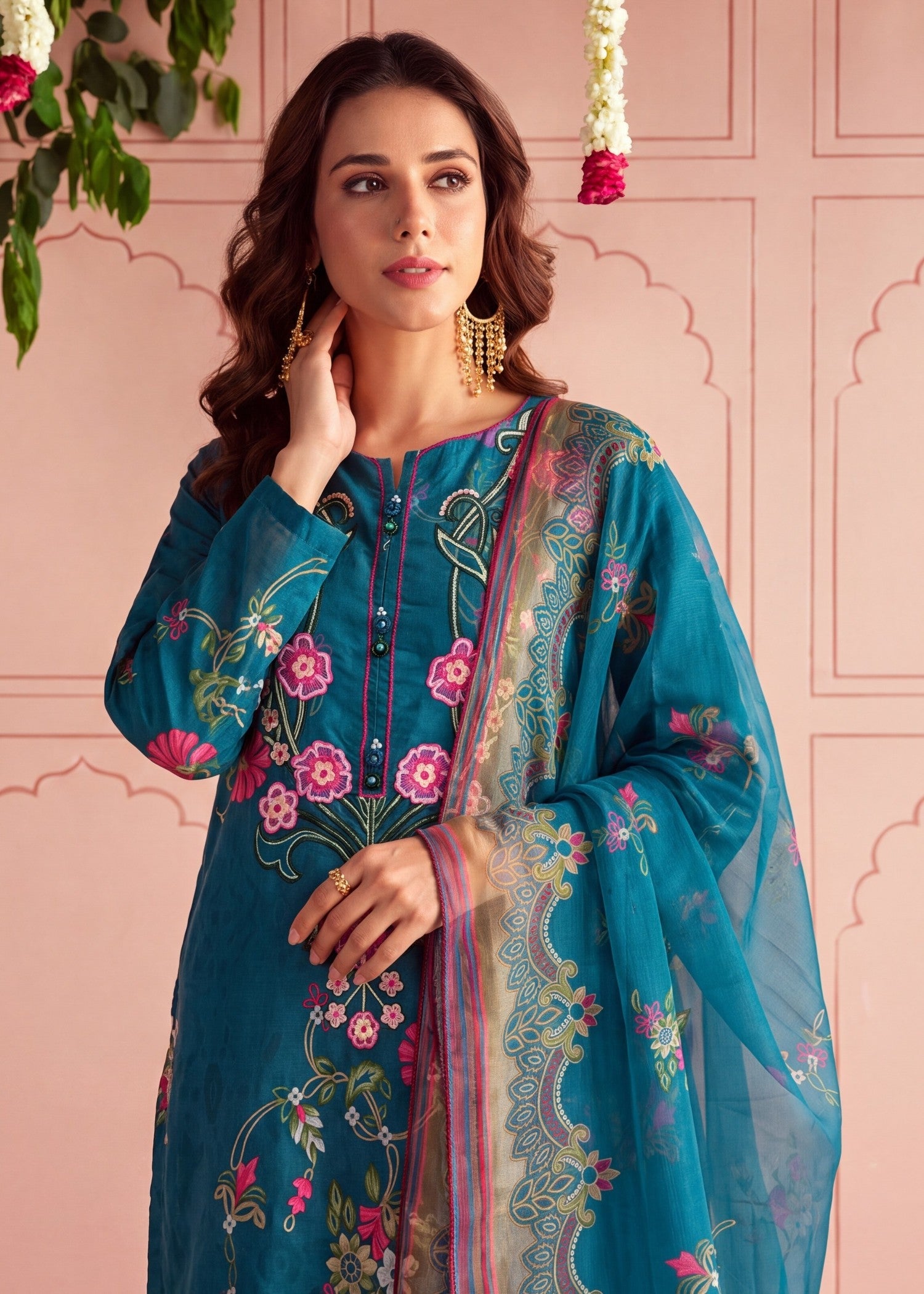 Ladies Embroidered Dark Cyan Shalwar Kameez Online in UK USA Canada