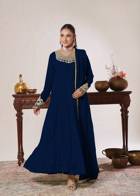 Ladies Embroidered Dark Green Chiffon Festive Suit Online in UK USA Canada