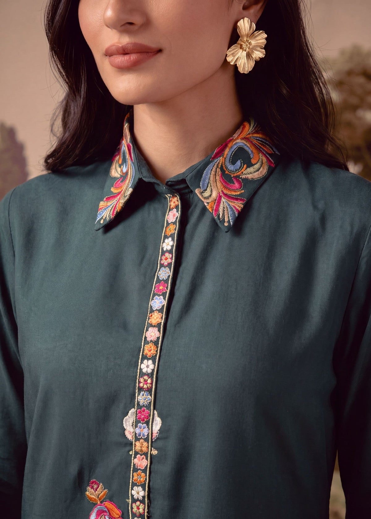 Ladies Embroidered Dark Green Kaftan Online in UK USA Canada