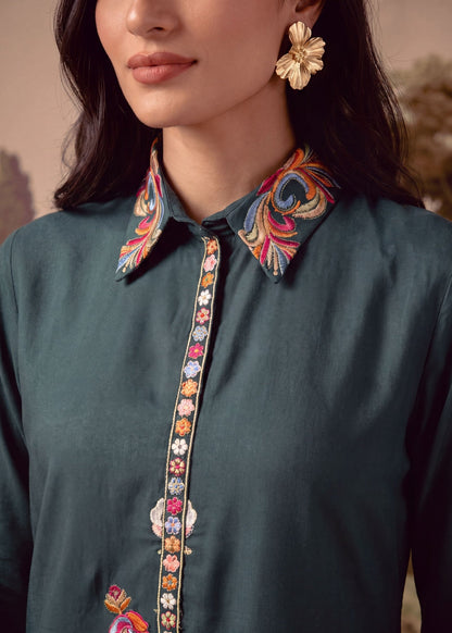 Ladies Embroidered Dark Green Kaftan Online in UK USA Canada