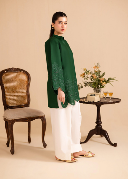 Ladies Embroidered Dark Green Lawn Farshi Shalwar Online in UK USA Canada