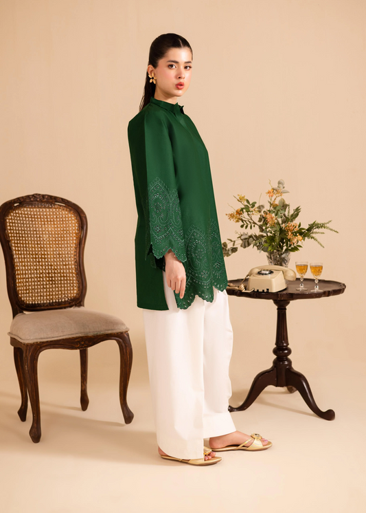 Ladies Embroidered Dark Green Lawn Farshi Shalwar Online in UK USA Canada