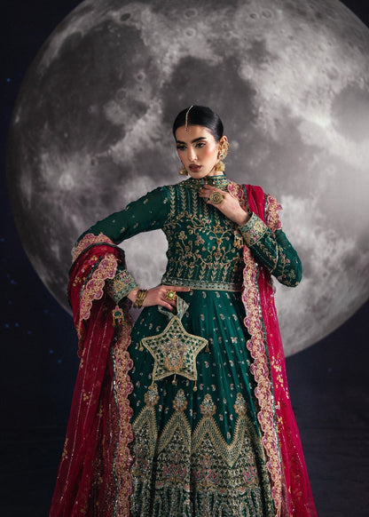 Ladies Embroidered Dark Green Organza Dupatta Suit Online in UK USA Canada