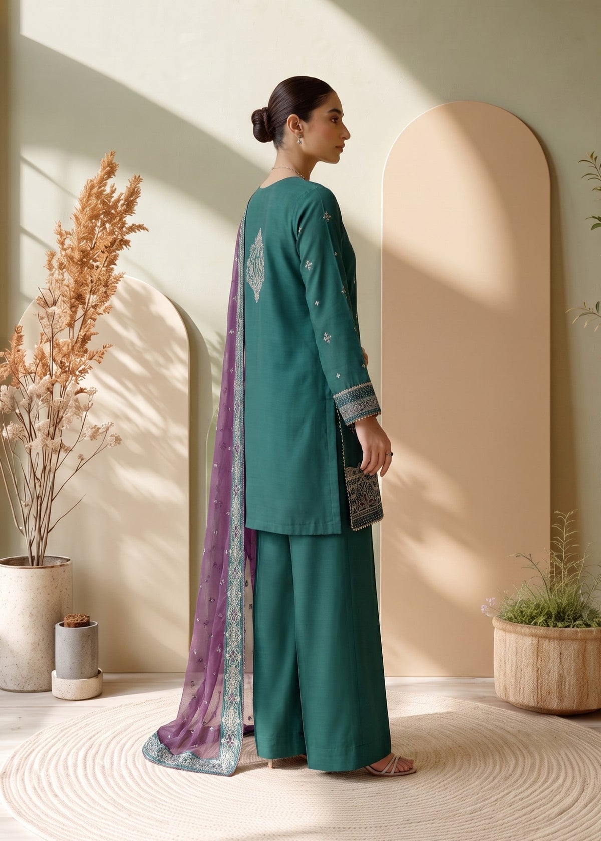 Ladies Embroidered Dark Green Shalwar Kameez Online in UK USA Canada