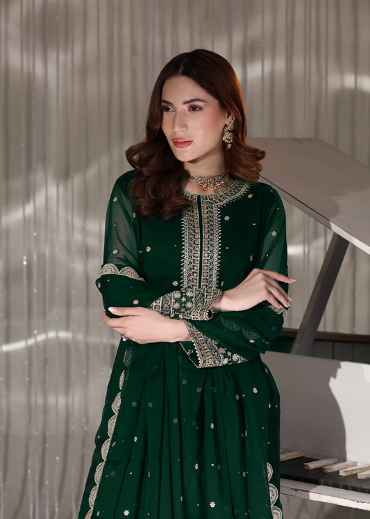 Ladies Embroidered Dark Green Shalwar Kameez Online in UK USA Canada