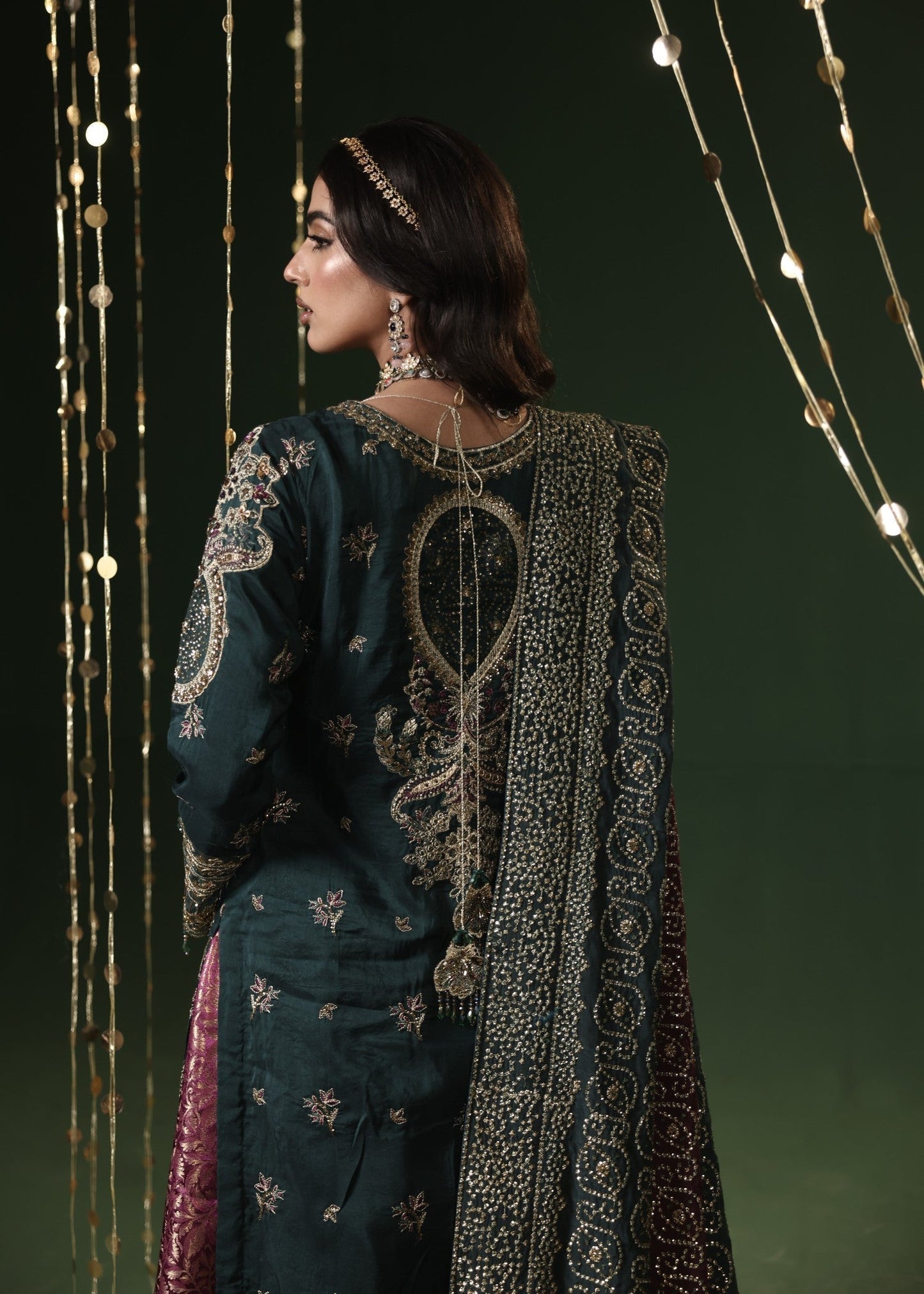 Ladies Embroidered Dark Green Sharara Gharara Online in UK USA Canada