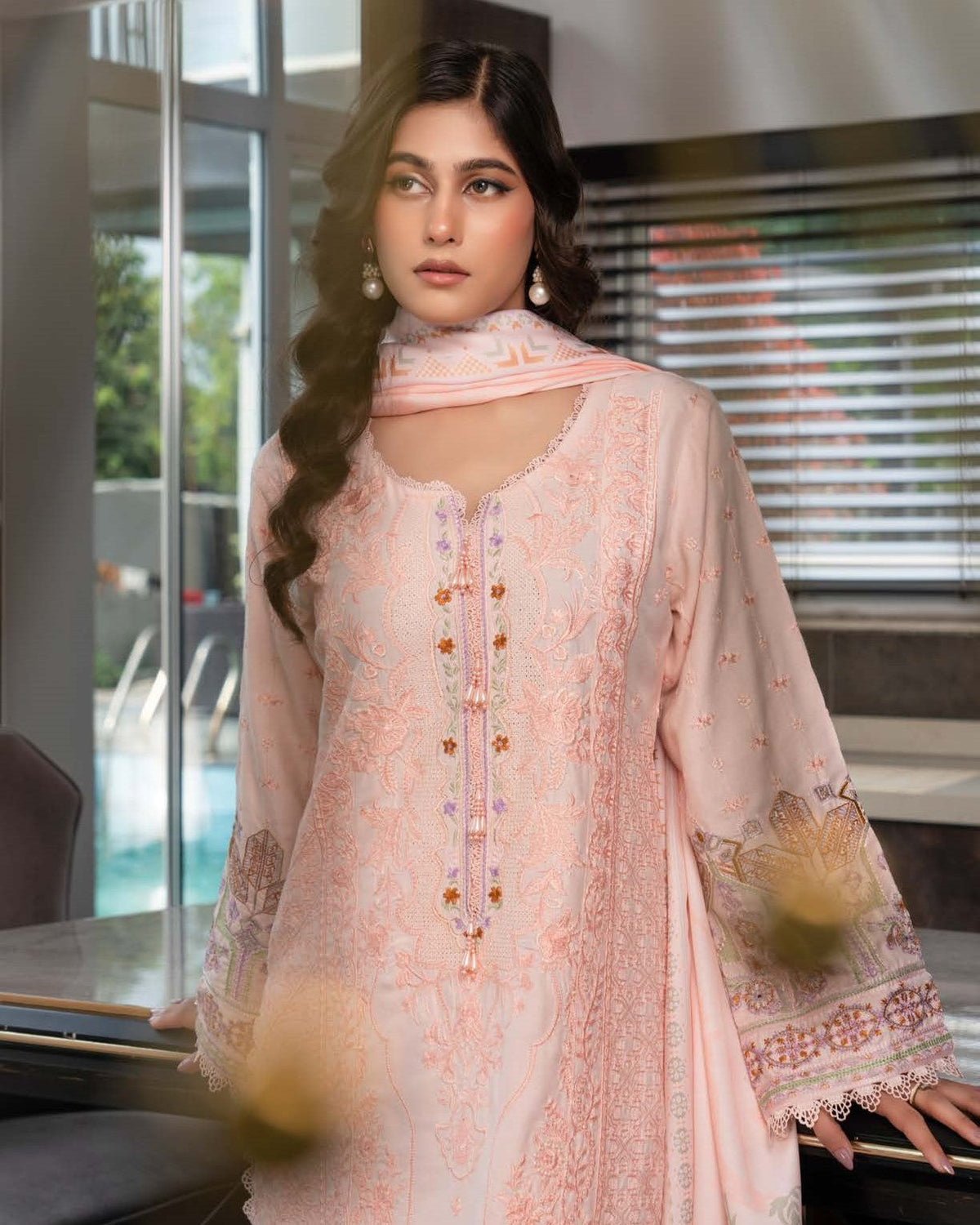 Ladies Embroidered Dhanak Partywear Suit Online in UK USA Canada
