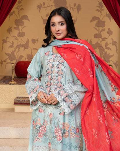 Ladies Embroidered Dhanak Salwar Kameez with Plazo Online in UK USA Canada