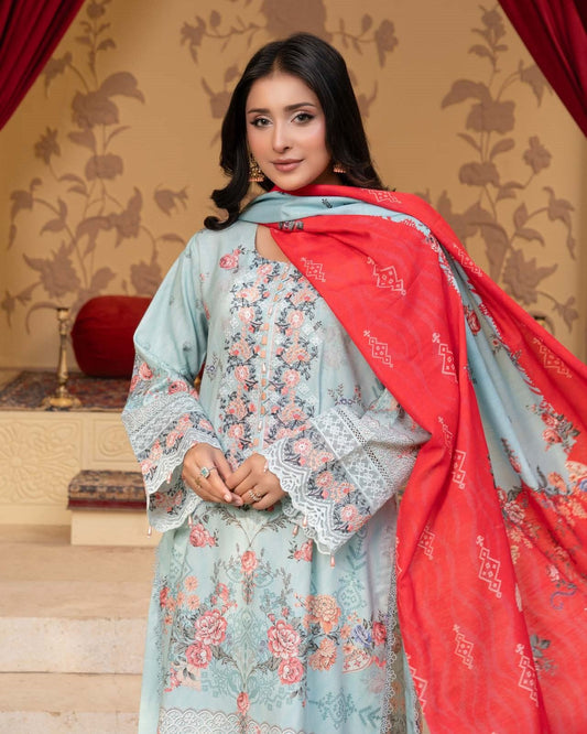 Ladies Embroidered Dhanak Salwar Kameez with Plazo Online in UK USA Canada