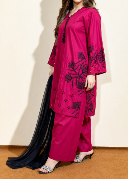 Ladies Embroidered Farshi Shalwar Kameez Raspberry Pink Online in UK USA Canada
