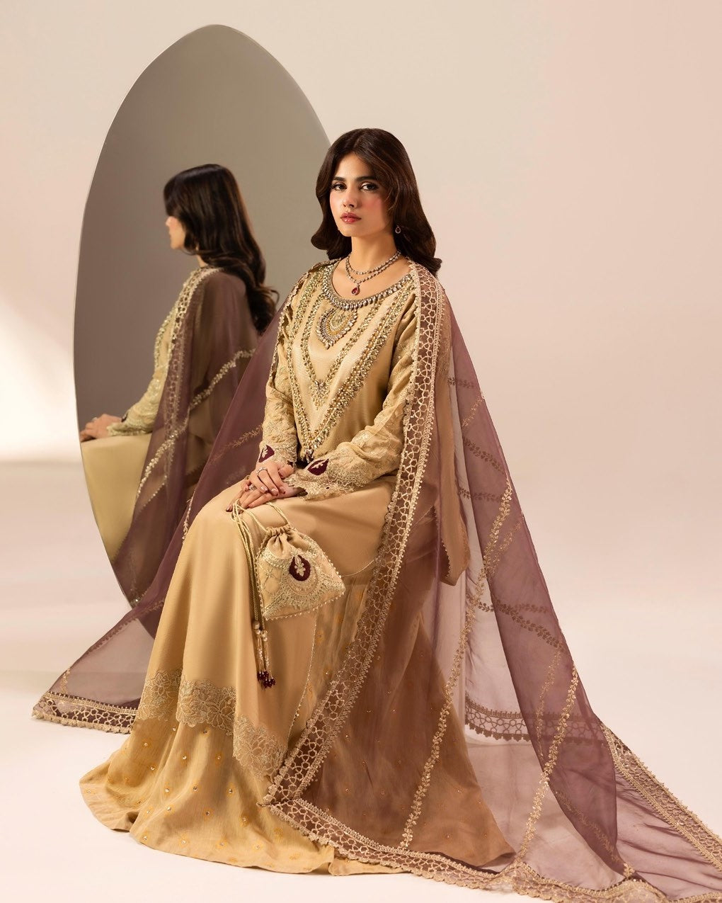 Ladies Embroidered Gold Sharara Salwar Kameez Online in UK USA Canada