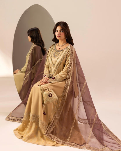 Ladies Embroidered Gold Sharara Salwar Kameez Online in UK USA Canada