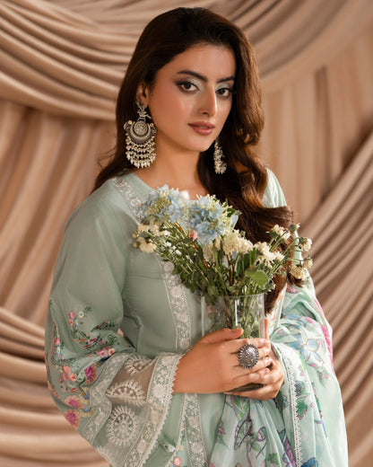 Ladies Embroidered Green Cotton Shalwar Kameez Online in UK USA Canada