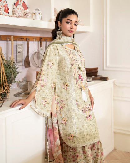 Ladies Embroidered Green Lawn Suit Online in UK USA Canada