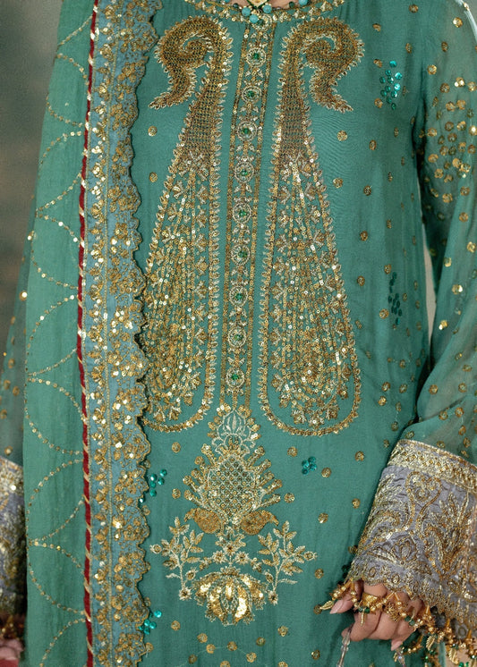 Ladies Embroidered Green Sharara Gharara Online in UK USA Canada