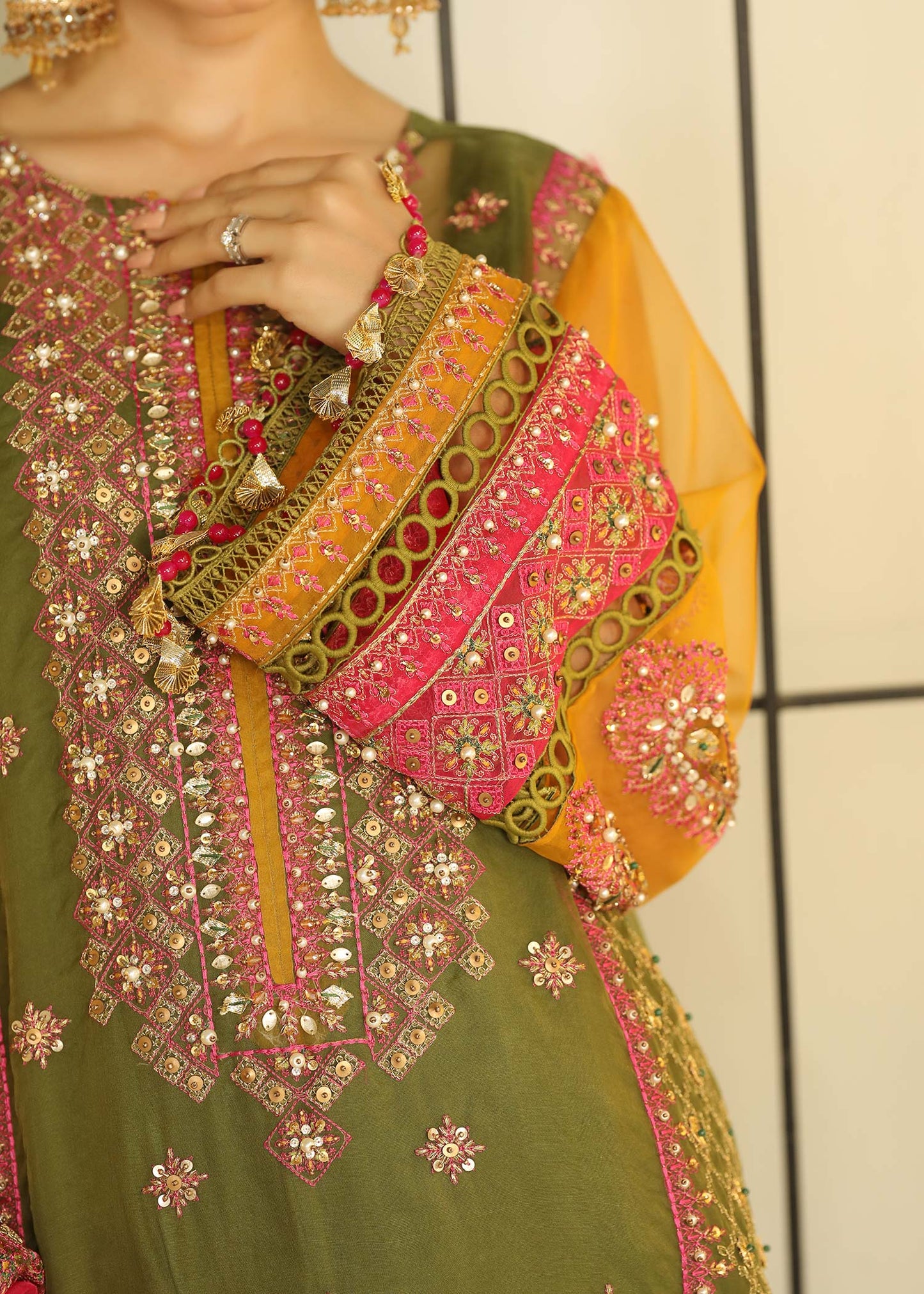 Ladies Embroidered Green Sharara Suit Online in UK USA Canada