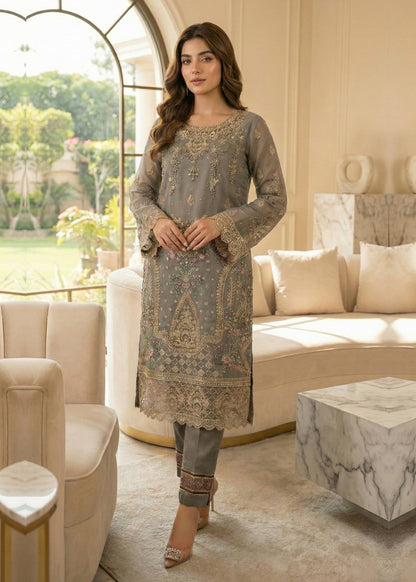 Ladies Embroidered Grey Shalwar Kameez Online in UK USA Canada