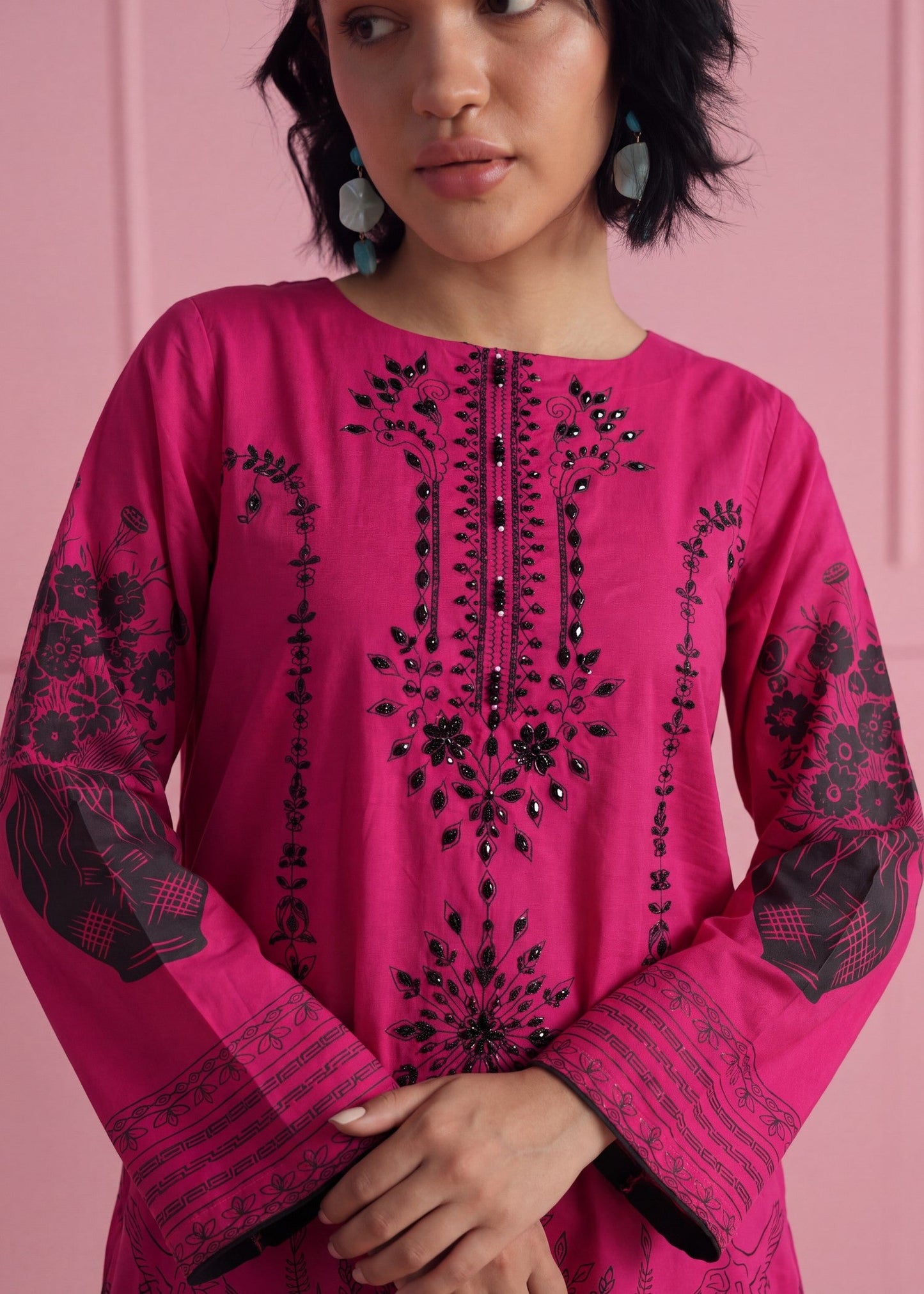 Ladies Embroidered Hot Pink Kaftan Online in UK USA Canada