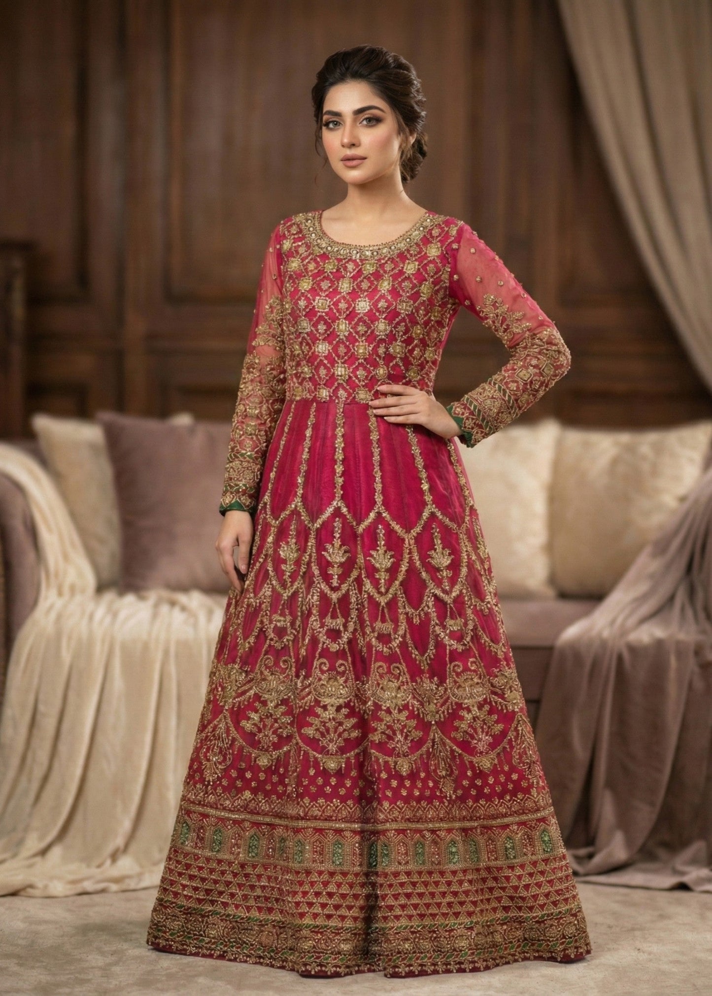 Ladies Embroidered Hot Pink Organza Shalwar Kameez Online in UK USA Canada