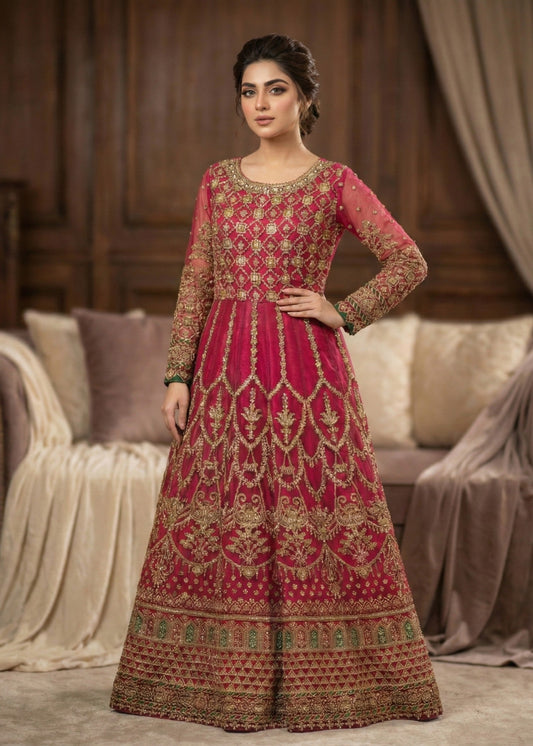 Ladies Embroidered Hot Pink Organza Shalwar Kameez Online in UK USA Canada