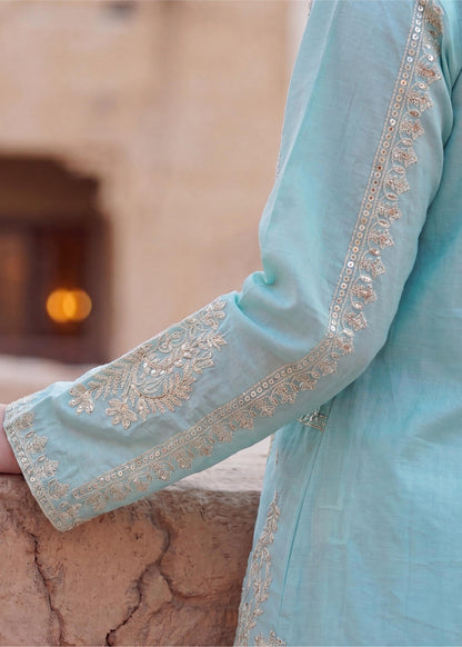 Ladies Embroidered Ice Blue Lawn Salwar Kameez Online in UK USA Canada