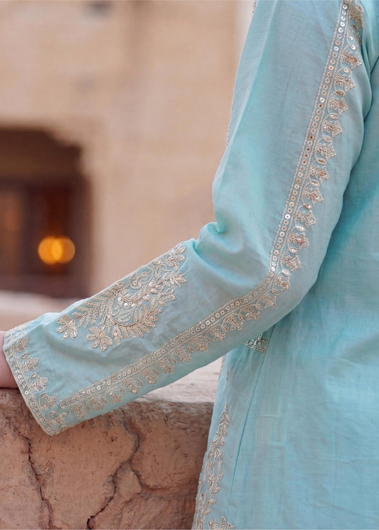 Ladies Embroidered Ice Blue Lawn Salwar Kameez Online in UK USA Canada
