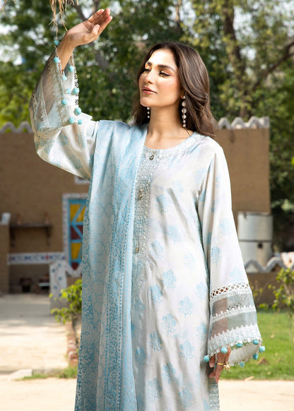 Ladies Embroidered Ice Blue Raw Silk Suit Online in UK USA Canada