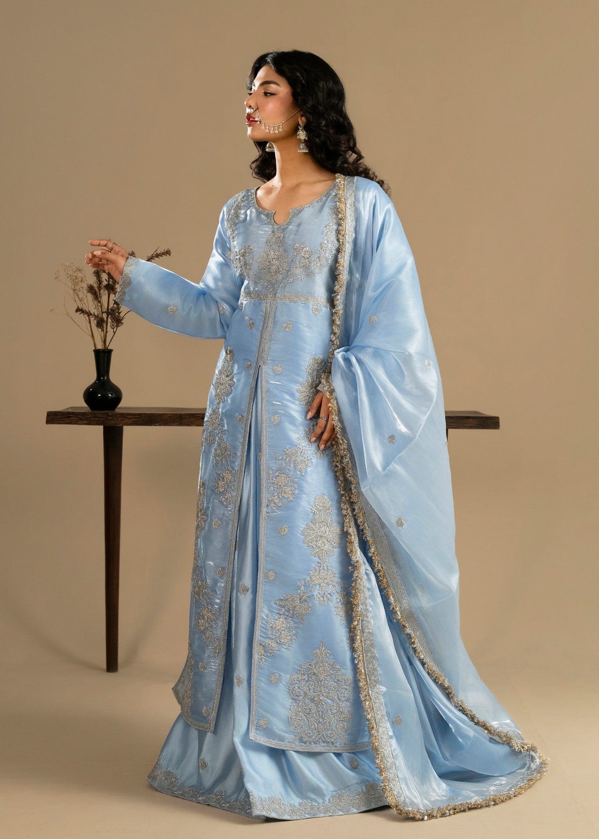 Ladies Embroidered Ice Blue Sharara Gharara Online in UK USA Canada