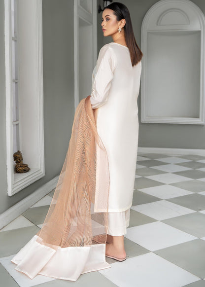 Ladies Embroidered Ivory Kattan Silk Shalwar Kameez Online in UK USA Canada