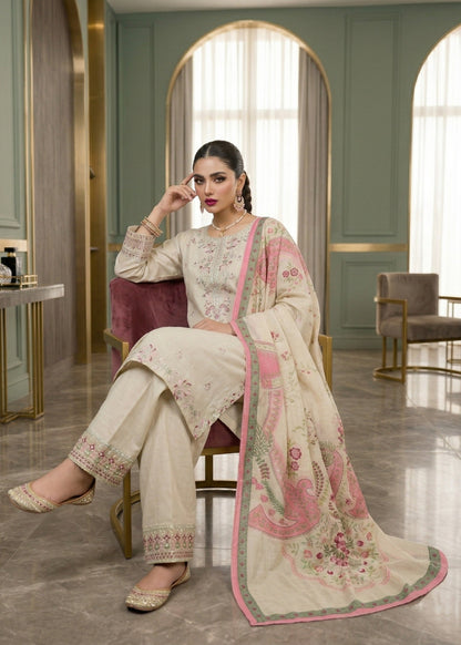Ladies Embroidered Ivory Lawn Dress Material Online in UK USA Canada