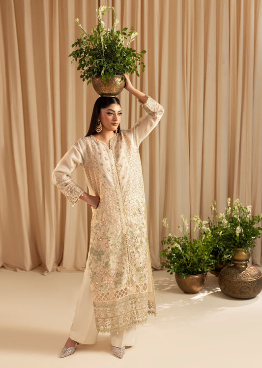 Ladies Embroidered Ivory Organza Shalwar Kameez Online in UK USA Canada