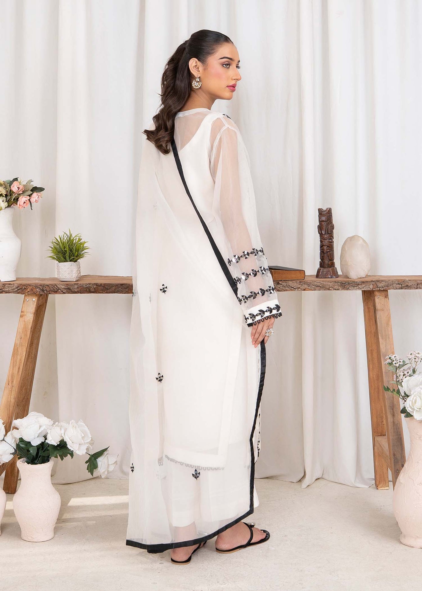 Ladies Embroidered Ivory Organza Shalwar Kameez Online in UK USA Canada