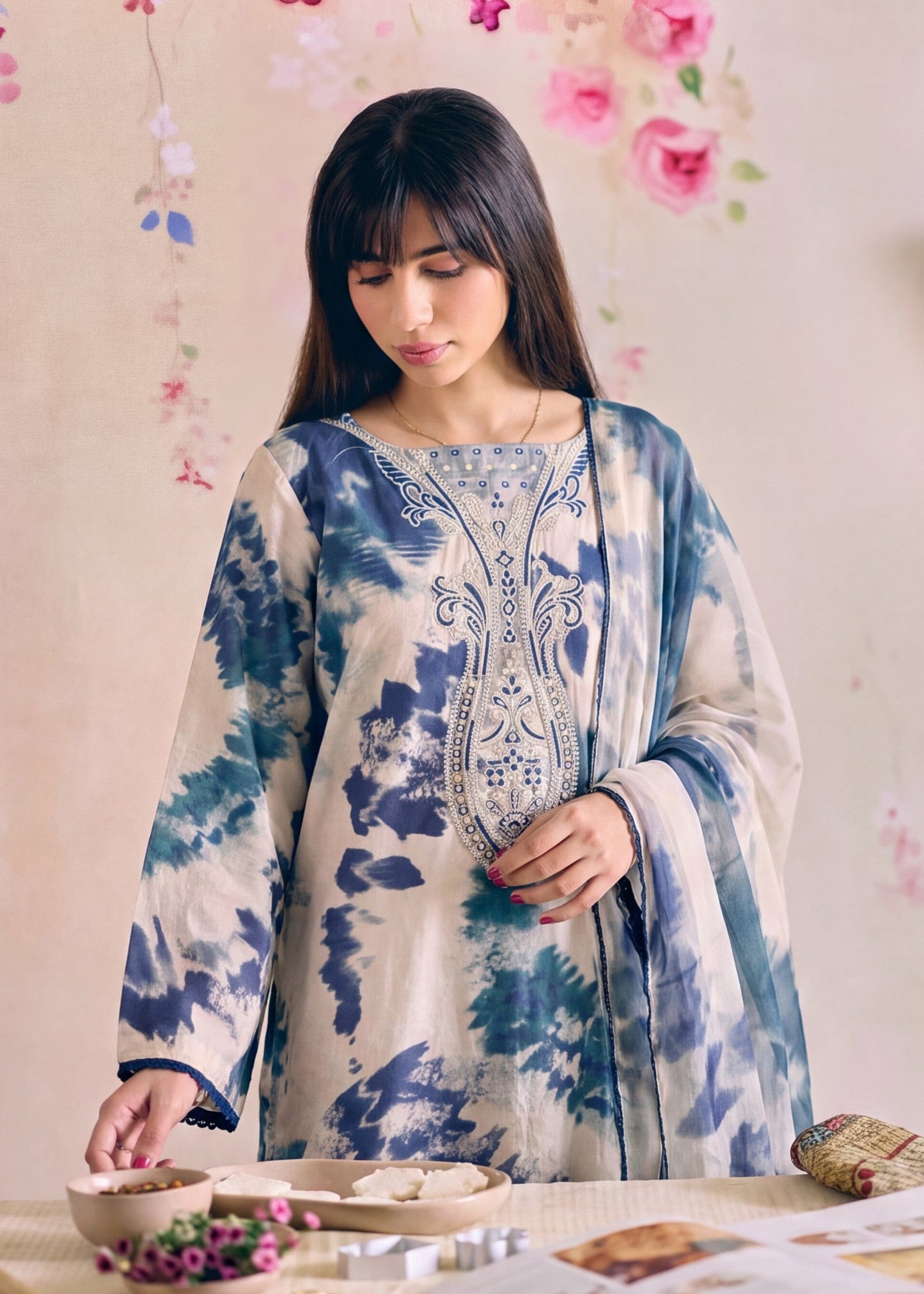 Ladies Embroidered Ivory Shalwar Kameez Online in UK USA Canada