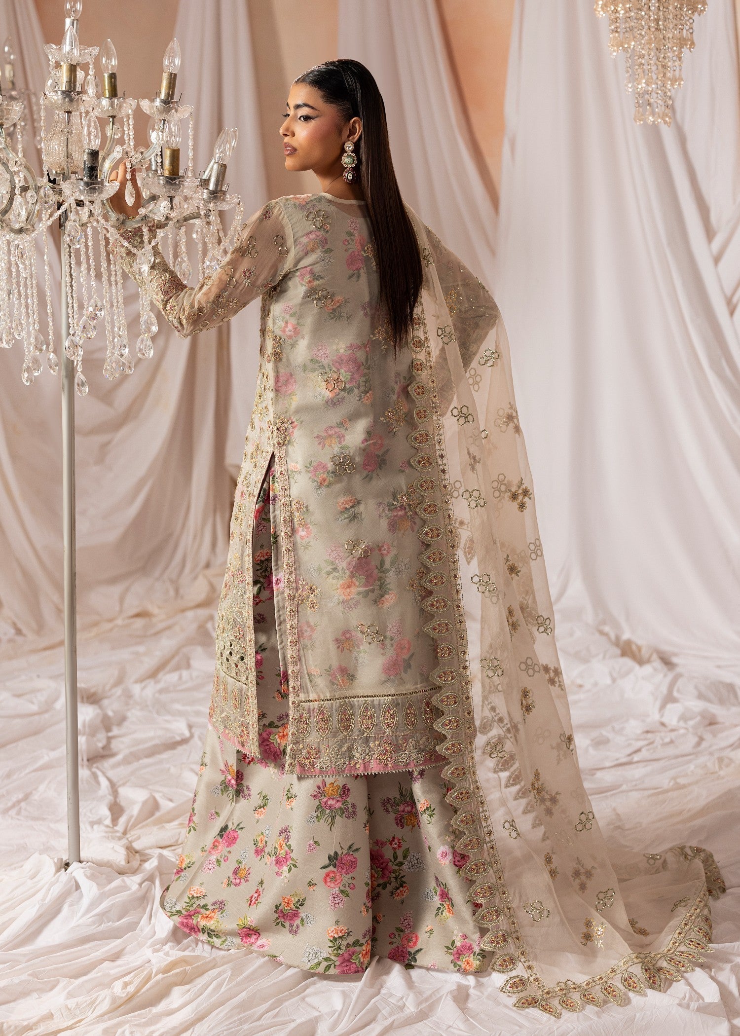 Ladies Embroidered Ivory Sharara Suit Online in UK USA Canada