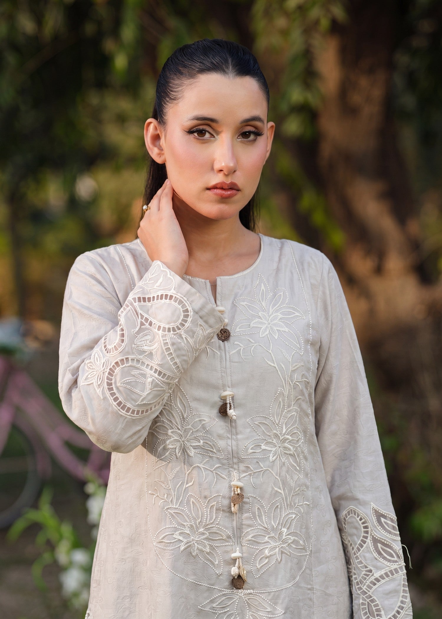 Ladies Embroidered Ivory Textured Lawn Suit Online in UK USA Canada