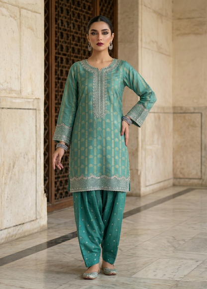 Ladies Embroidered Jacquard Farshi Shalwar Kameez Online in UK USA Canada