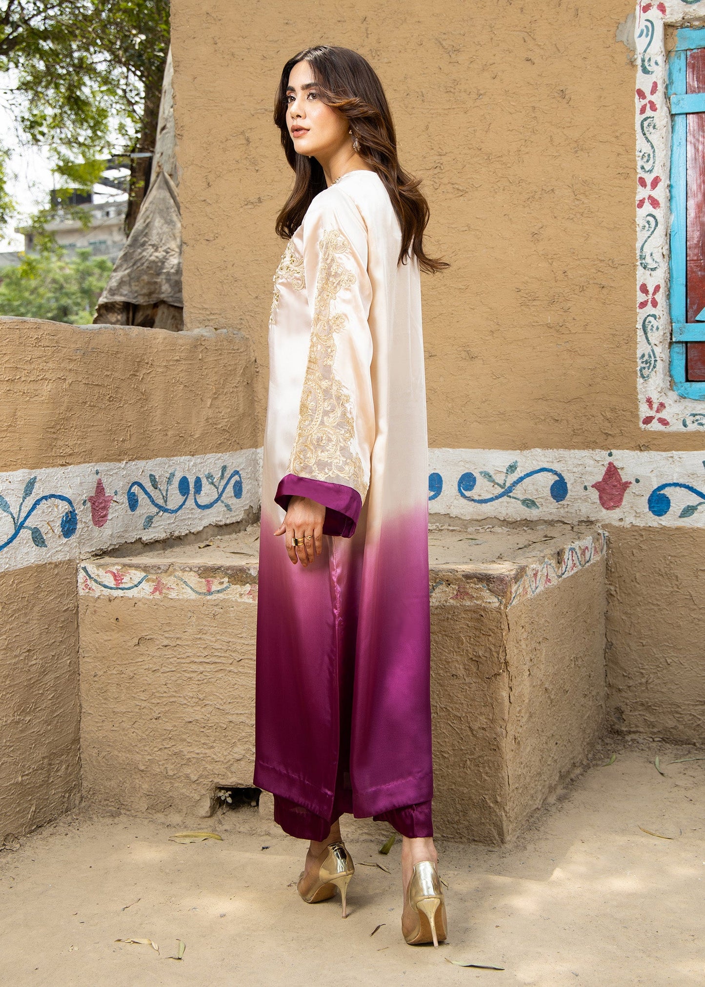 Ladies Embroidered Kaftan with Silk Culottes Online in Sri Lanka India Australia