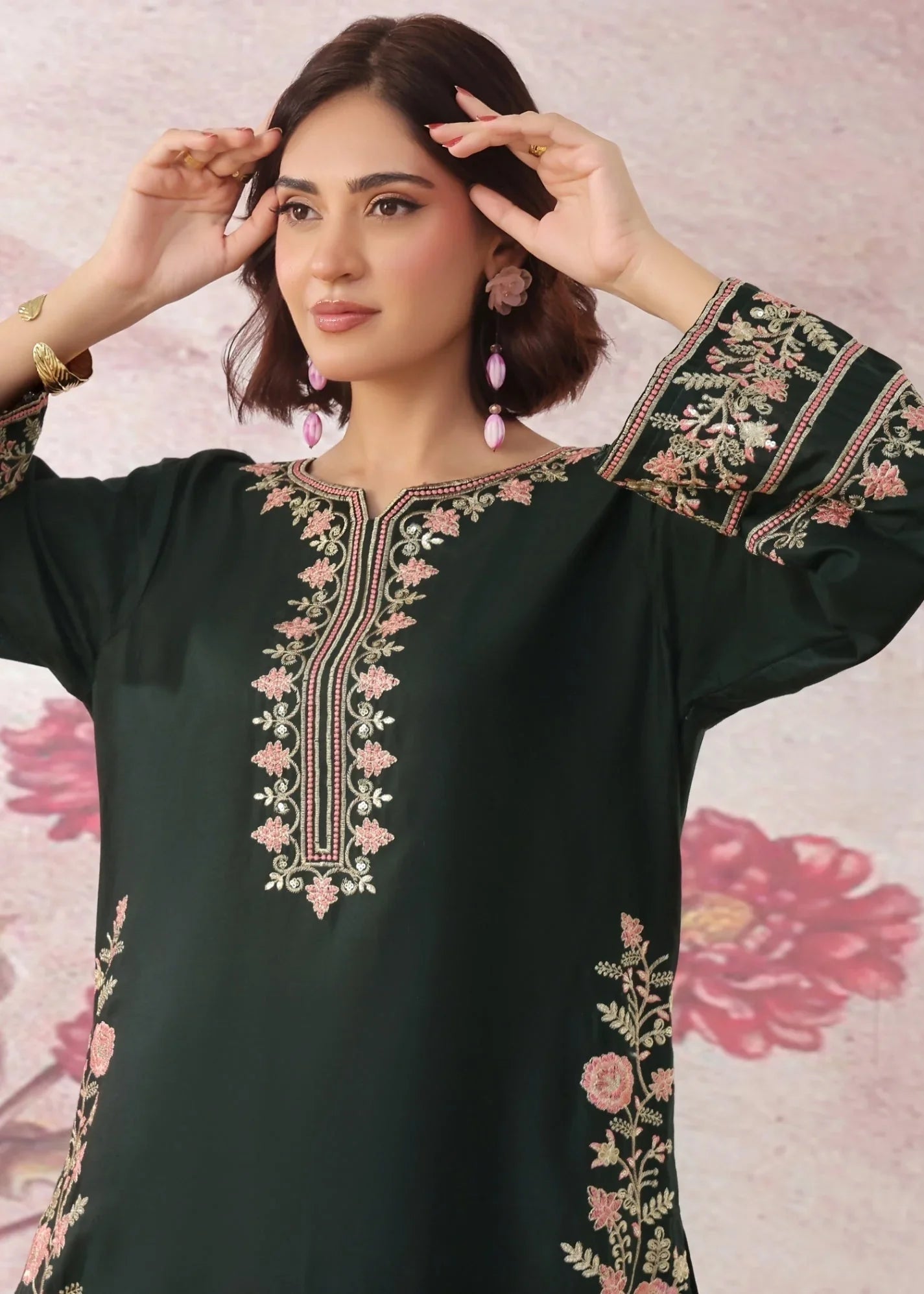 Ladies Embroidered Kurta Trouser Set Online in UK USA Canada