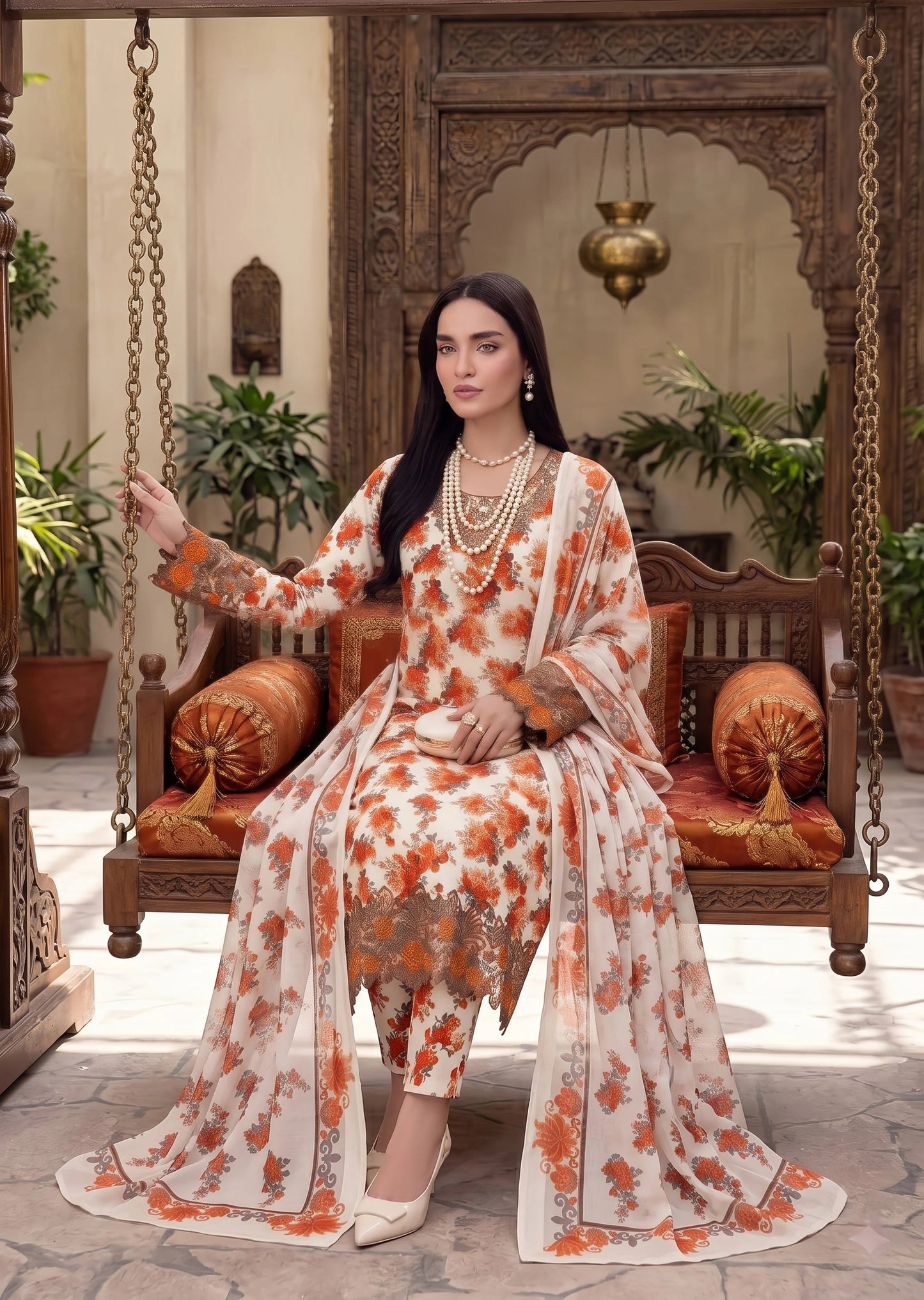 Ladies Embroidered Kurta with Straight Trouser and Dupatta Online in UK USA Canada