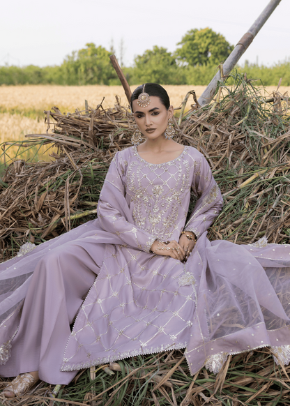 Ladies Embroidered Lavender Silk Suit Partywear Online in UK USA Canada