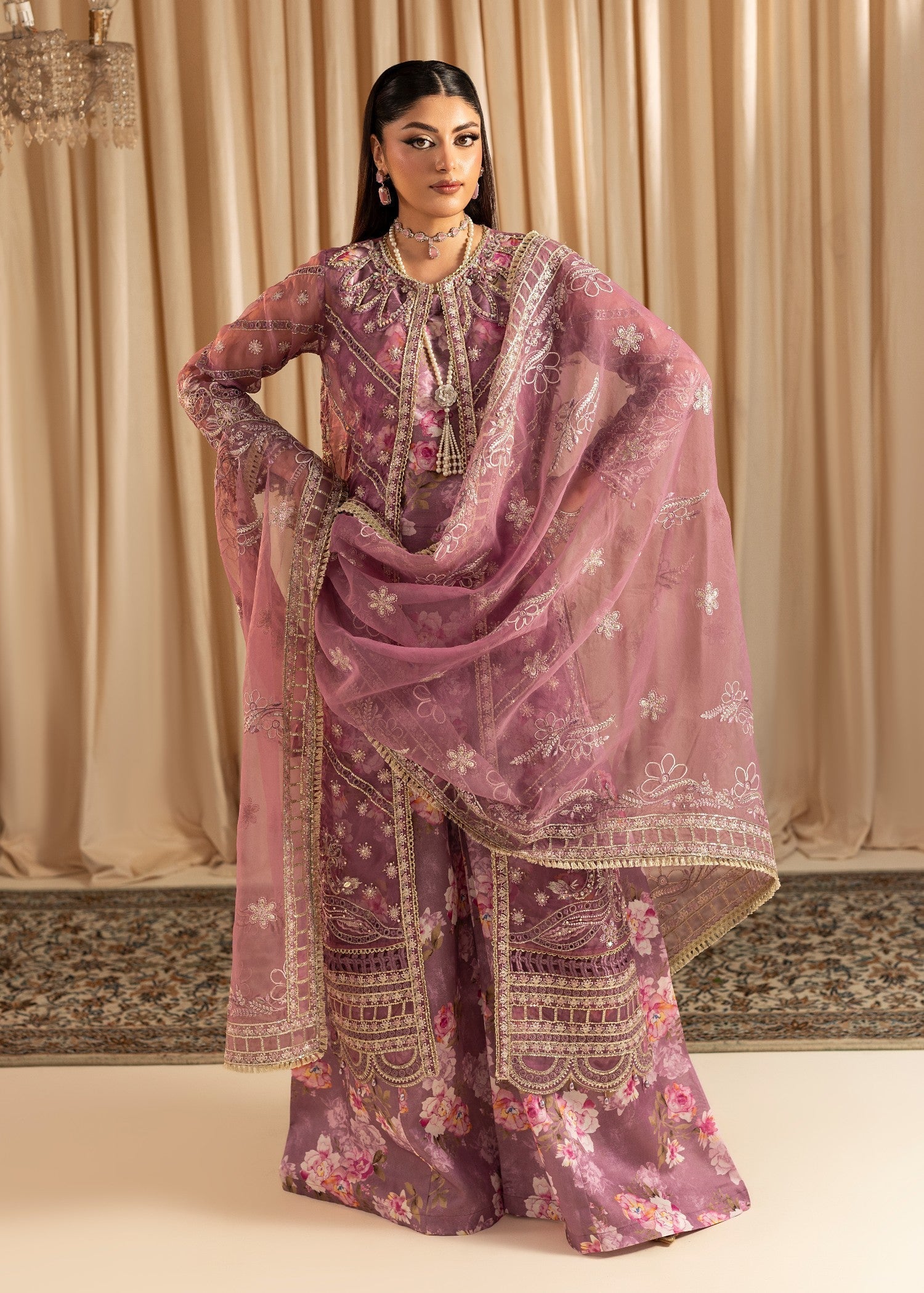 Ladies Embroidered Lavender Straight Cut Gown Online in UK USA Canada