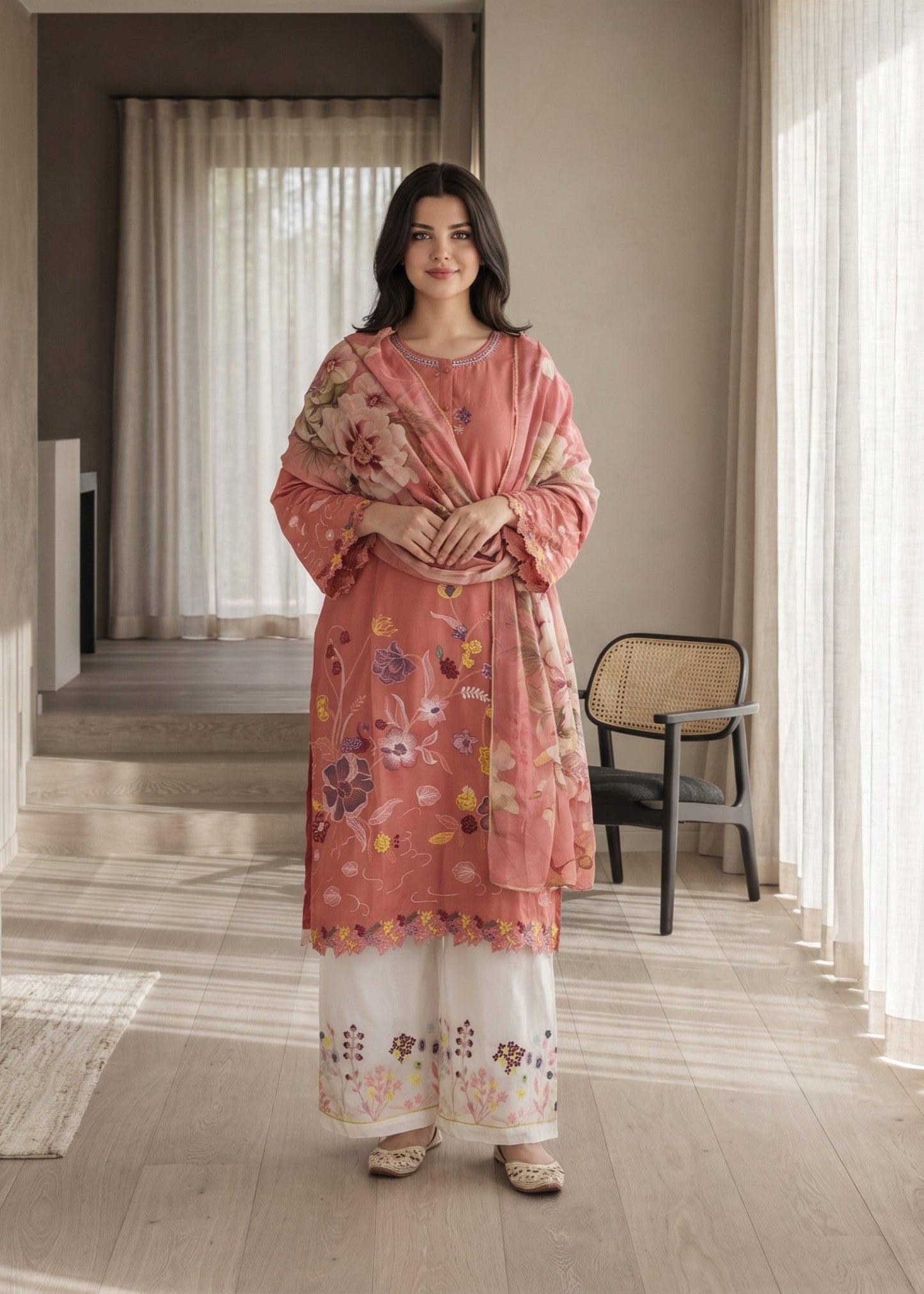 Ladies Embroidered Lawn Cotton Kurta Set Online in UK USA Canada