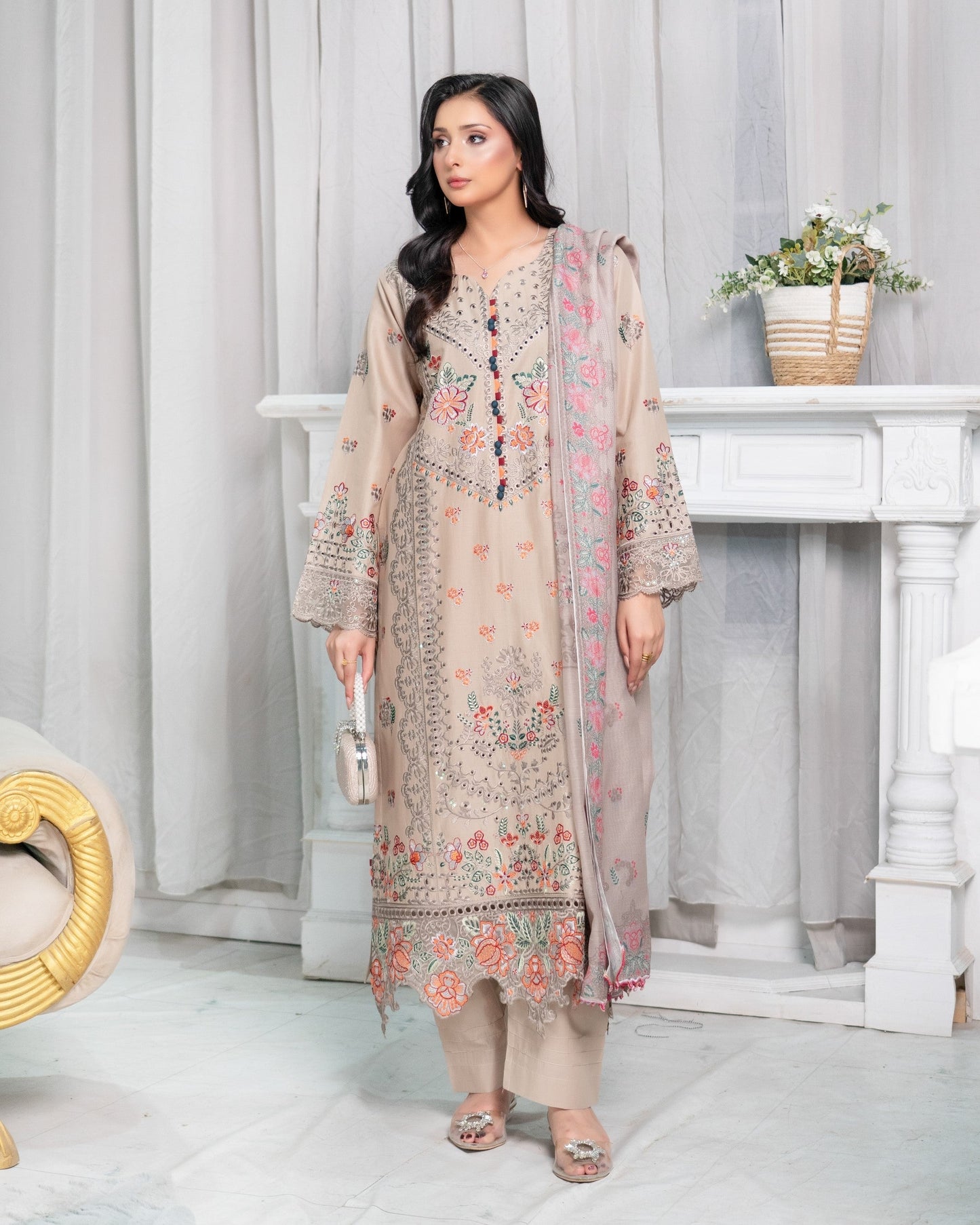 Ladies Embroidered Lawn Festive Suit Online in UK USA Canada