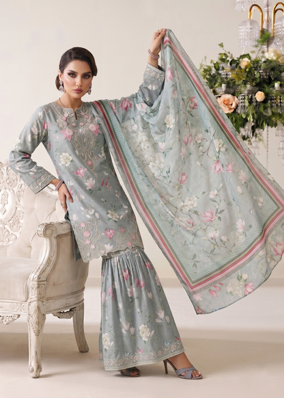 Ladies Embroidered Lawn Festive Wear Gharara Online in UK USA Canada
