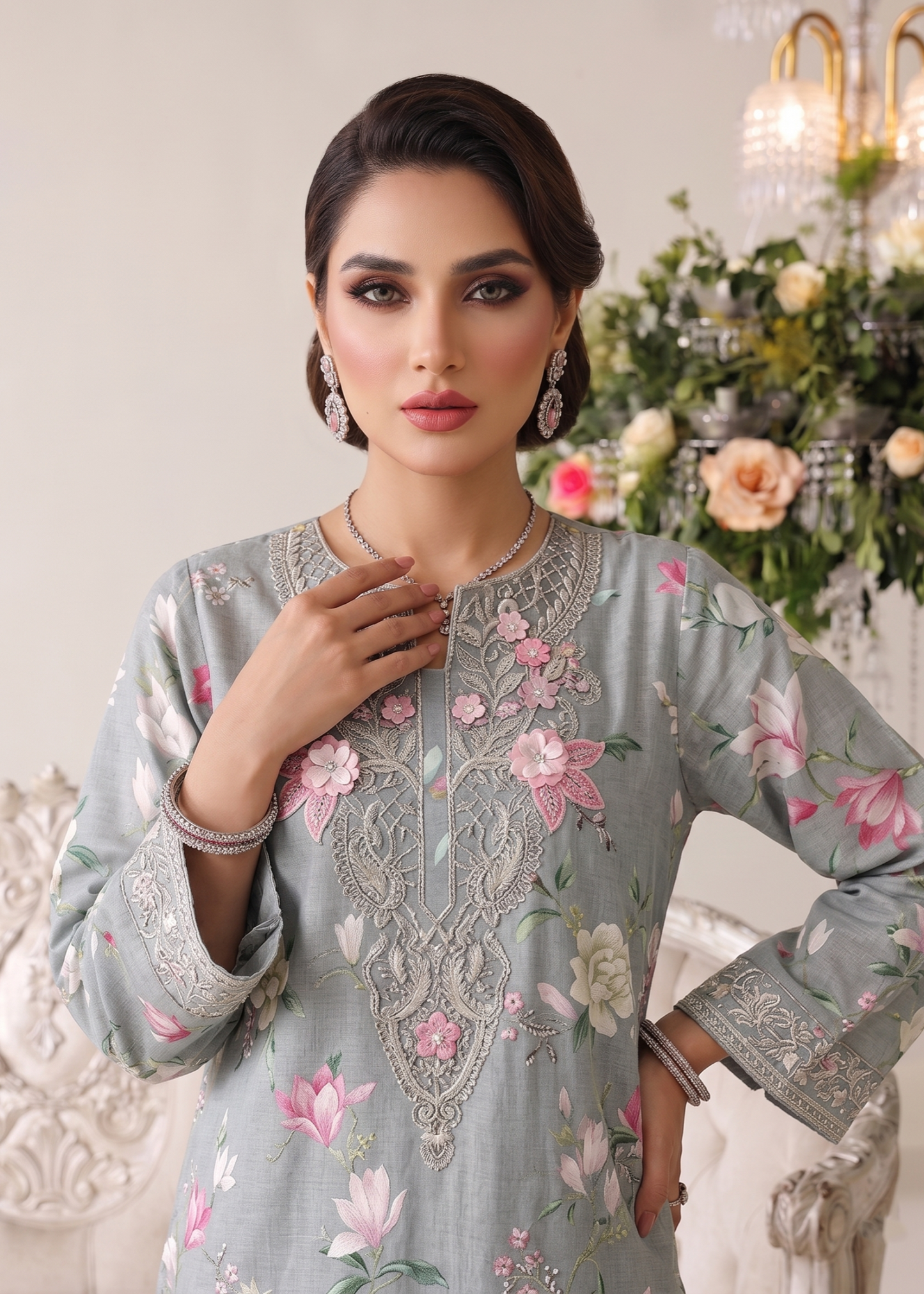 Ladies Embroidered Lawn Gharara Dupatta Set Online in UK USA Canada