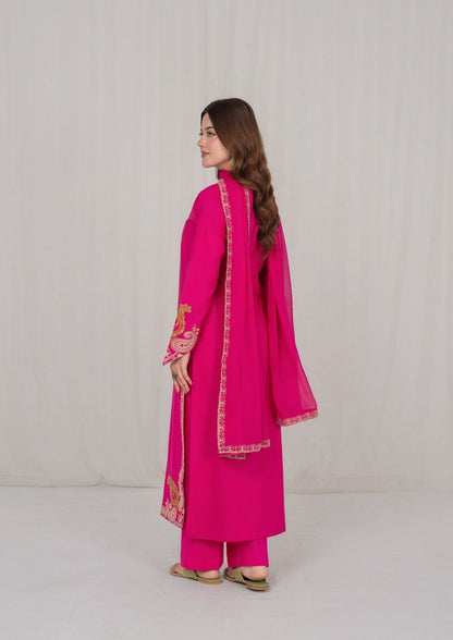 Ladies Embroidered Lawn Suit Hot Pink Online in UK USA Canada