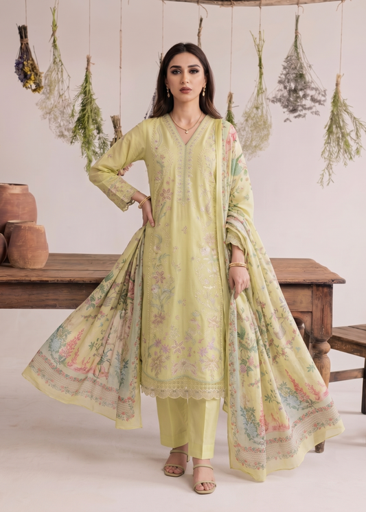 Ladies Embroidered Lemon Chiffon Shalwar Kameez Online in UK USA Canada