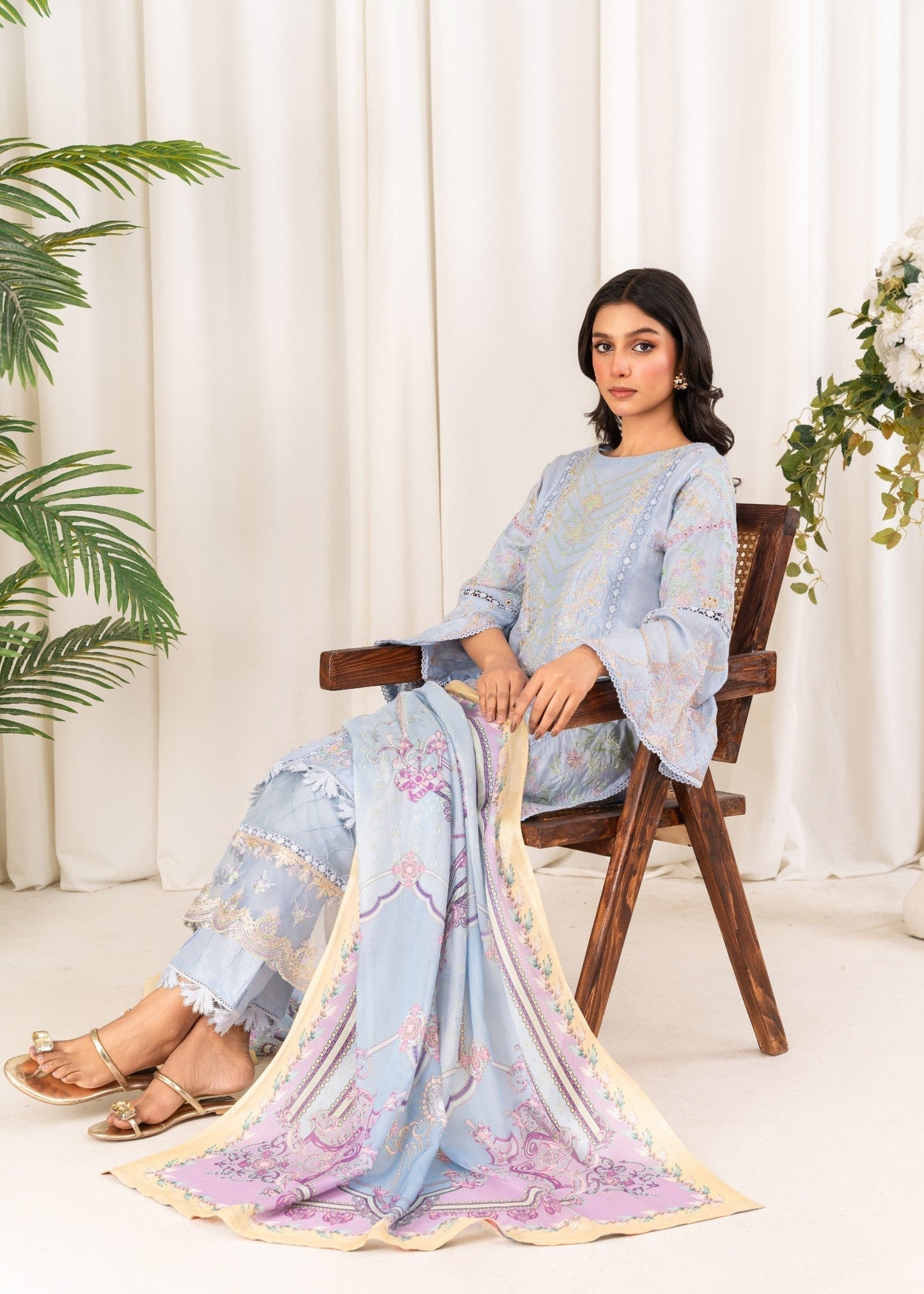 Ladies Embroidered Light Blue Shalwar Kameez Online in UK USA Canada